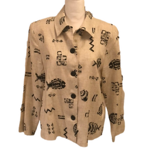 BRIGGS Petite NWOT Cream w/ Black Print Top Size M